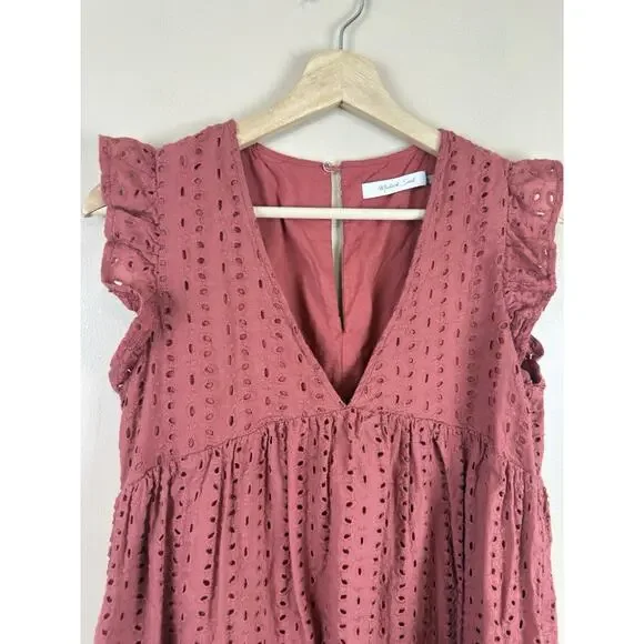 Mustard Seed Rust Eyelet Romper Dress Women’s S Terracotta Ruffle Boho Playsuit - Picture 4 of 16